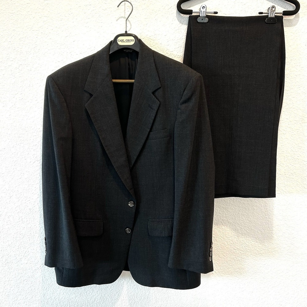 VTG Bill Blass Suit Mens 42R Dark Gray 2 Button 100% Wool Pants 34x34 Pleated